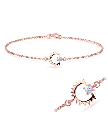 Rose Gold Plated Round CZ Stone Silver Bracelet BRS-430-RO-GP